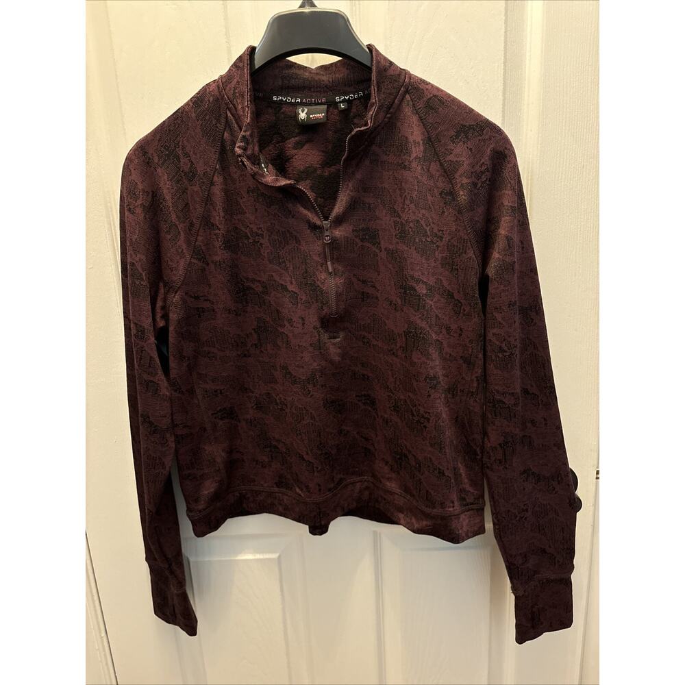 Spyder Active Shirt Womens Large Performance 1/4 Zip Long Sleeve Burgundy Camo
